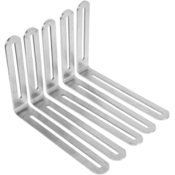 KONTONTY 5Pcs Stainless Steel Corner Brackets for Shelves Adjustable Slotted Angle Brackets Plated Silver