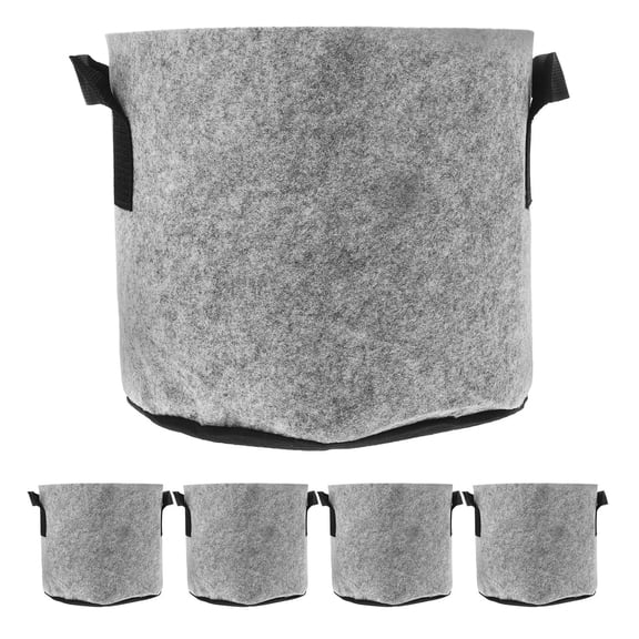 KONTONTY 5pcs Grey Heavy Duty Nonwoven Grow Bags with Handles for Outdoor Planting Versatile Durable Reusable
