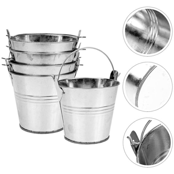 KONTONTY 5pcs Rustic Metal Flower Holder Silver Bucket for Wedding Decor
