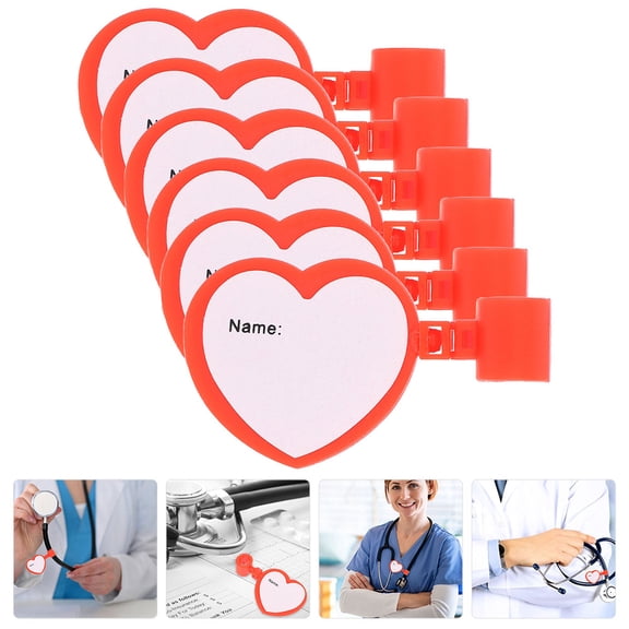 KONTONTY 6Pcs Red Stethoscope Name Cards Identification Tags for Home Use Medical Tubes