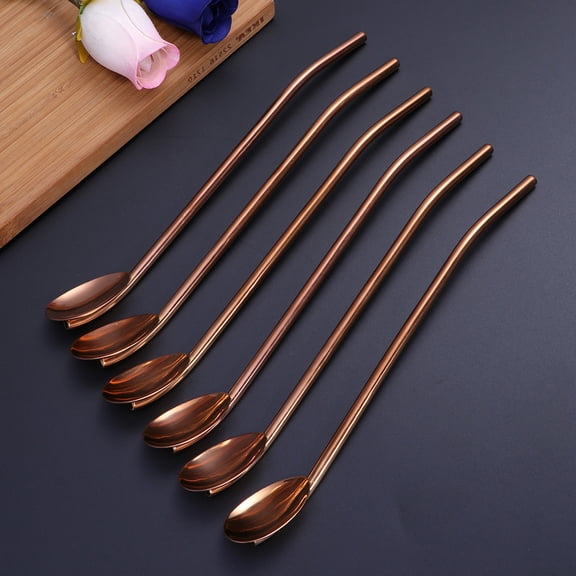 KONTONTY 6 Pcs/Pack Stainless Steel Straw Spoon Spoon Straw Set Golden