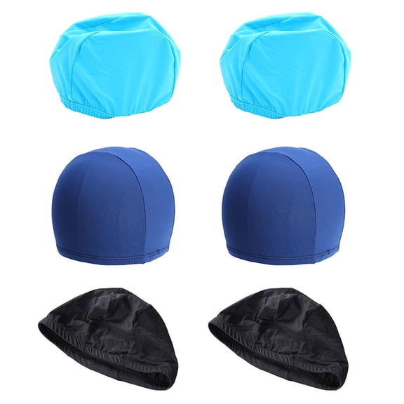 KONTONTY 6-Pack Reusable Polyester Swim Caps in Assorted Colors for Comfortable and Swimming
