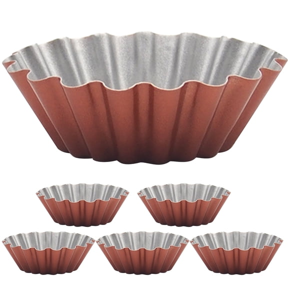 KONTONTY 6Pcs Egg Tart Mold High Carbon Steel Brown Reusable Baking Mold with Superb Heat Conductivity for Party