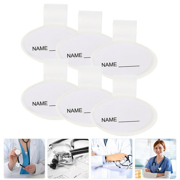 KONTONTY 6Pcs Stethoscope Name Tags White Reusable Plastic Double Sided Clip for Tubes