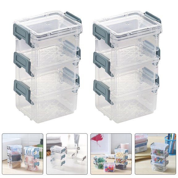 KONTONTY 6Pcs Assorted Color Plastic Desktop Organizer Case Sundries Storage Box with Buckle Handle