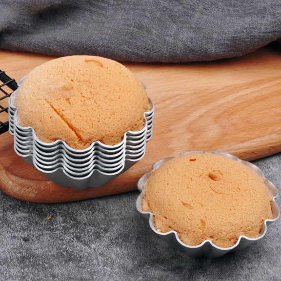 KONTONTY 6Pcs Nonstick Metal Cupcake Mold Egg Tarts Baking Mold Silver Color for DIY Baking Use