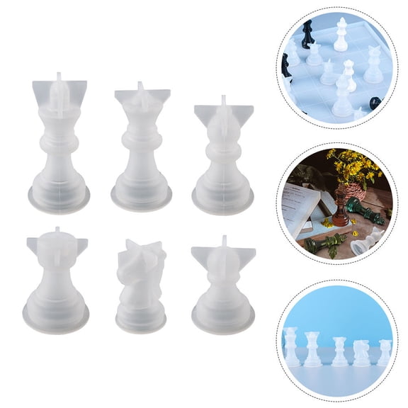KONTONTY 6Pcs DIY Chess Pieces Mold Transparent Silicone Non Stick Practical Tool for Creative Desktop Decor