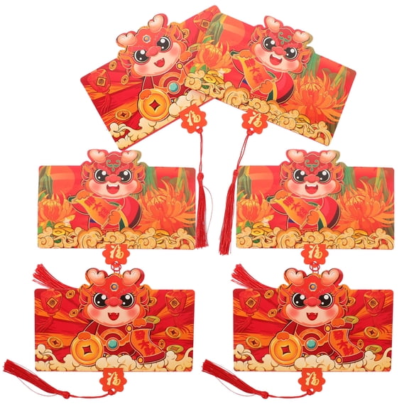 KONTONTY 6-Pack Red Wedding Money Envelopes for Friends, Decorative Red Paper Envelopes 6.7 x 4.3 inches