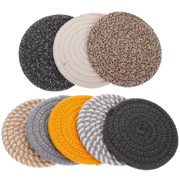 KONTONTY 8pcs Braided Coasters Cotton Assorted Color Heat Insulation Absorbent Cup Mats for Home Office Cafe