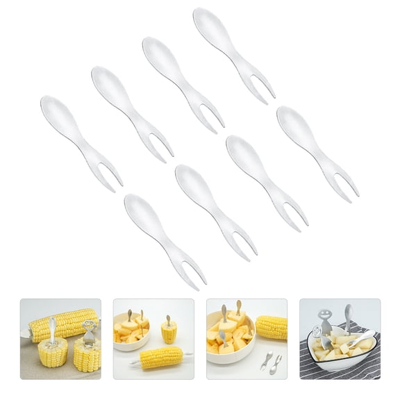 KONTONTY 8Pcs Polished Stainless Steel Corn Forks for Bbq and Fruit with Dishwasher Safe Design