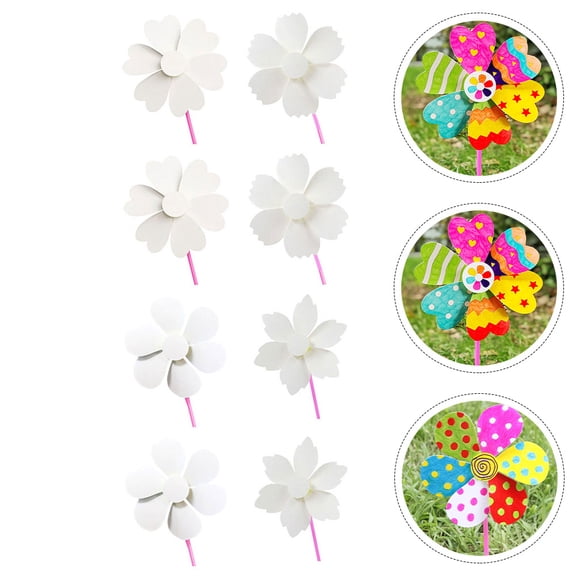 KONTONTY 8Pcs White Blank Paper Pinwheels for Painting and Crafting with Safe Plastic and Paper Material