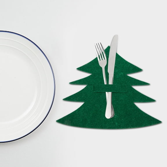 KONTONTY 8-Piece Christmas Tree Utensil Pouch Set with Nonwoven Fabric for Holiday Dinner Party