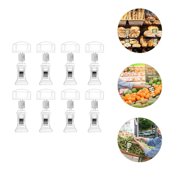 KONTONTY 8Pcs Rotatable Sign Clip Holders Clear Acrylic Tag Holders for Retail Store Supplies
