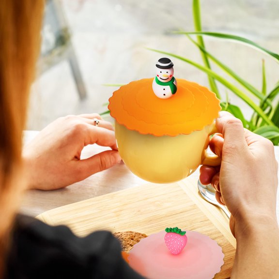 KONTONTY 8Pcs Universal Silicone Cup Covers Reusable Anti Leak Lids with Fruit Shape Designs