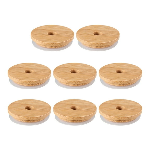 KONTONTY 8Pcs Khaki Bamboo Lids with Detachable Silicone Ring for Glass Beer Can and Mason Jars