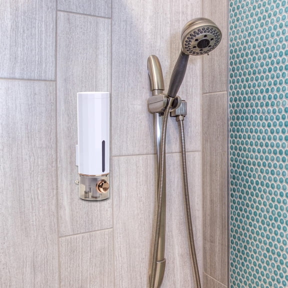 KONTONTY White Wall-Mounted Bathroom Dispenser for Shampoo, Conditioner, and Body Wash - Space Saving Design