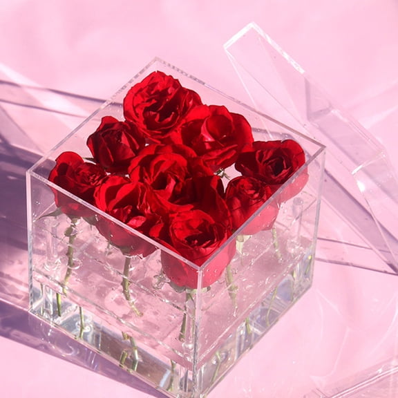 KONTONTY Clear Eternal Flower Box Acrylic Case for Unique Flower Centerpiece Display