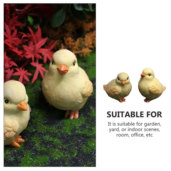 KONTONTY 2Pcs Yellow Resin Chick Figurines Garden Decor Animal Models Indoor Outdoor Adornments