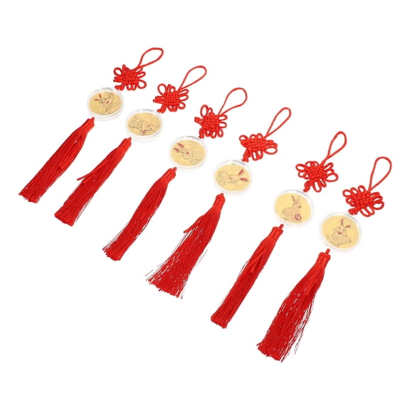 KONTONTY 6-Pack Chinese New Year Knot Ornaments Hanging Decorations for Door Car Interior, Assorted Colors Festive Decor