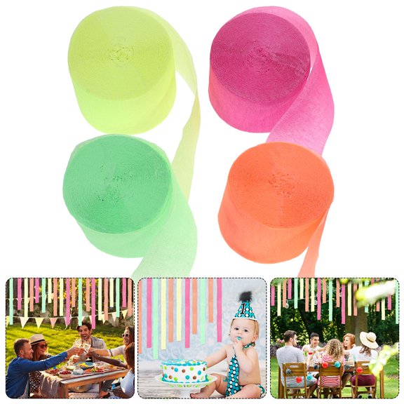 KONTONTY Assorted Color Fluorescent Crepe Paper Streamers for Party Ceiling Door and Window Decor