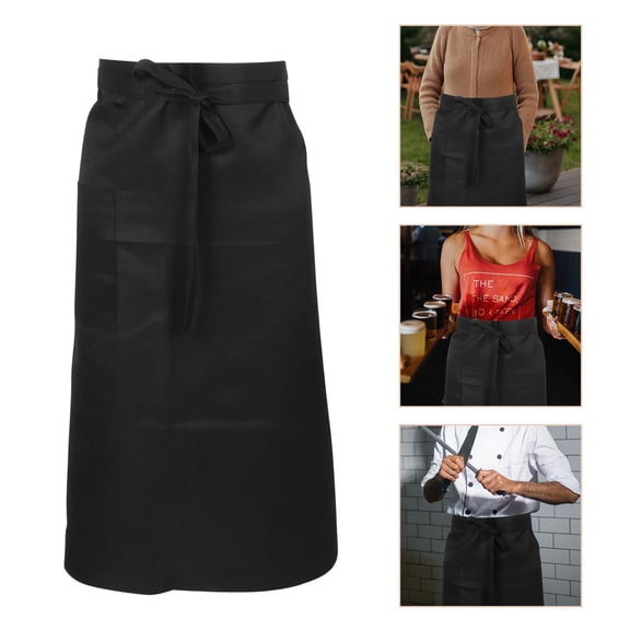 KONTONTY Unisex Black Half Apron with Single Pocket for Cooking and Serving