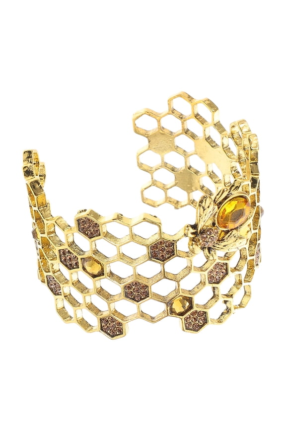 1Pcs Honeycomb Bee Cuff Bracelet Alloy Golden Adjustable Fashion Accessory for Women Valentine's Day