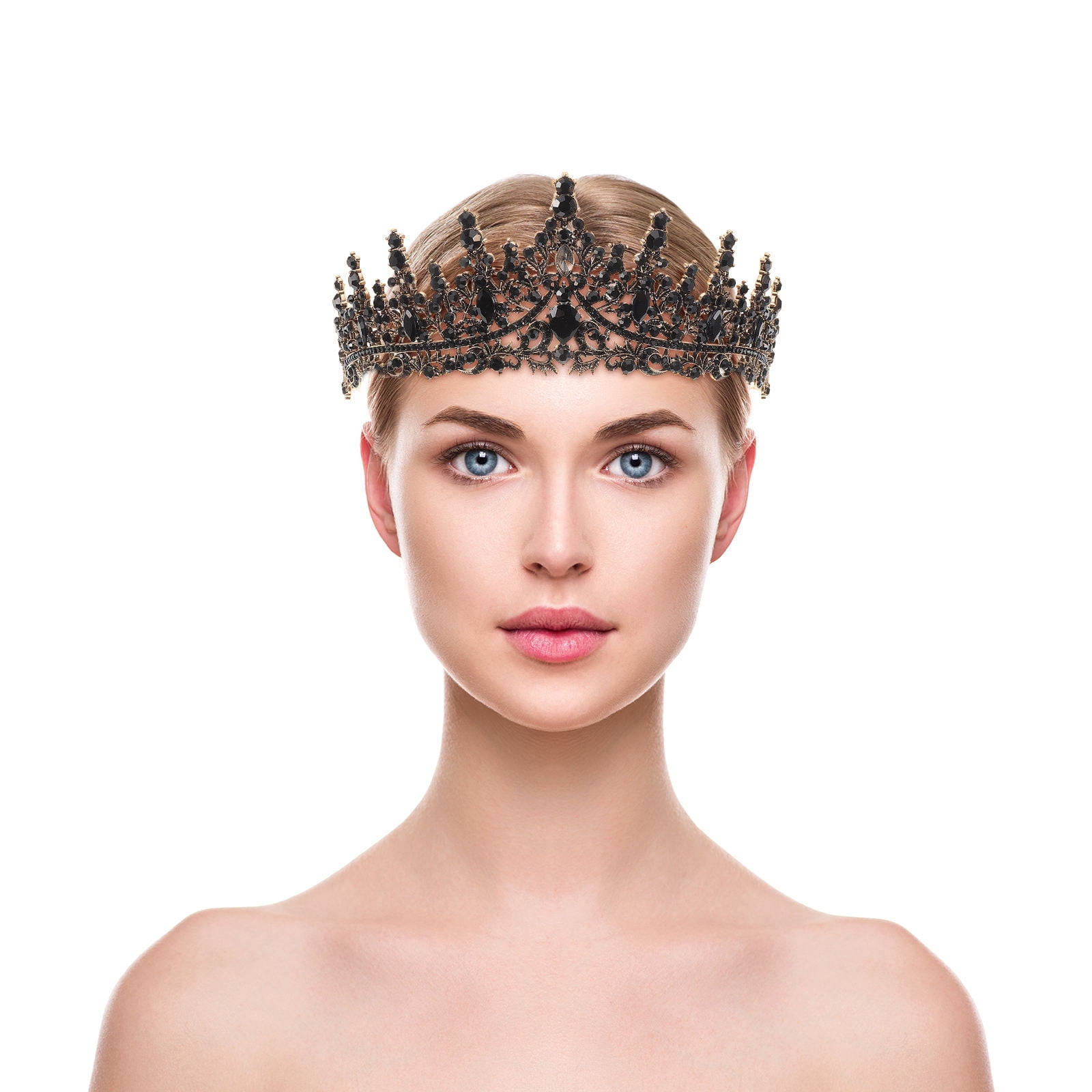 Elegant Black and Gold Crown Headband Black Gold Crystal Wedding Hair Crown, Beaded Bridal  main image 4