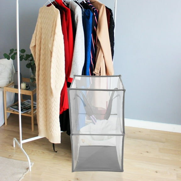KONTONTY Breathable Mesh Laundry Hamper Liner Grey with Handles Foldable for Bedroom Use