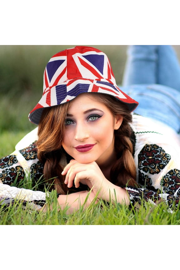 Uk Flag Bucket Hat Red Cotton Wide Brim Sun Protection for Decor
