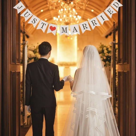 KONTONTY Multicolor Paper Wedding Banner with Silk Ribbon for Bridal Wedding Decorations