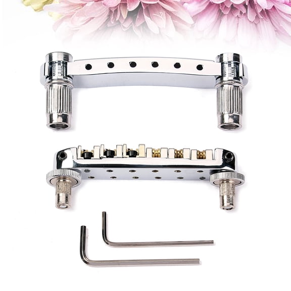 KONTONTY Bridge Roller Saddle Bridge Tailpiece with Studs and Wrenches for SG Style Electric Guitar Replacement Parts (Silver)