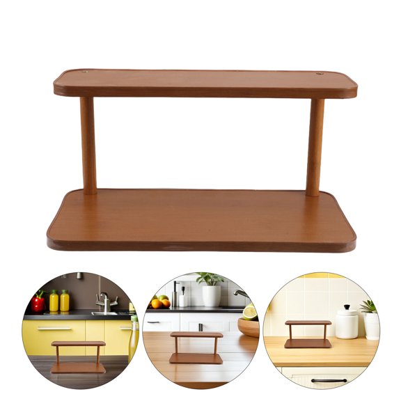 KONTONTY Brown Bamboo Spice Rack Organizer Shelf for Kitchen Countertop and Coffee Station Display