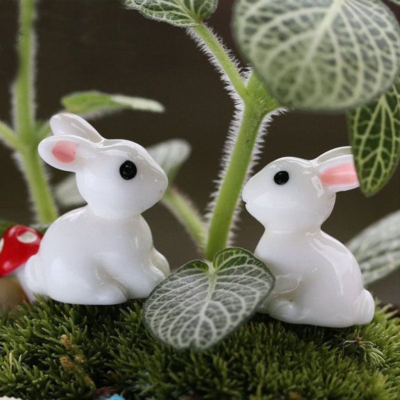 KONTONTY Bunny Decor Rabbit Shaped Topiary Mini Bunnies for Micro Landscape 2pcs