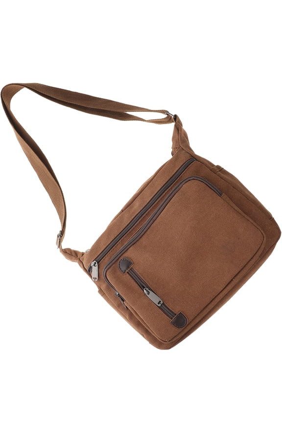 Brown Canvas Business Shoulder Bag for Men, Large Capacity Document and File Carrier