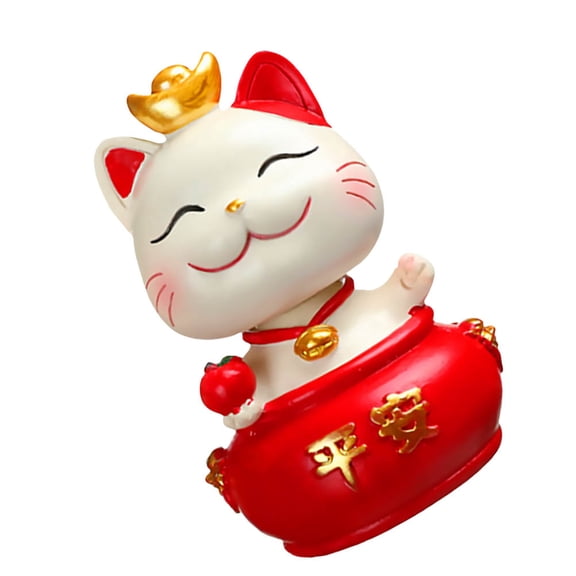 KONTONTY Chic Resin Cat Figurine with Swinging Waving Arm for Luck and Money Decoration