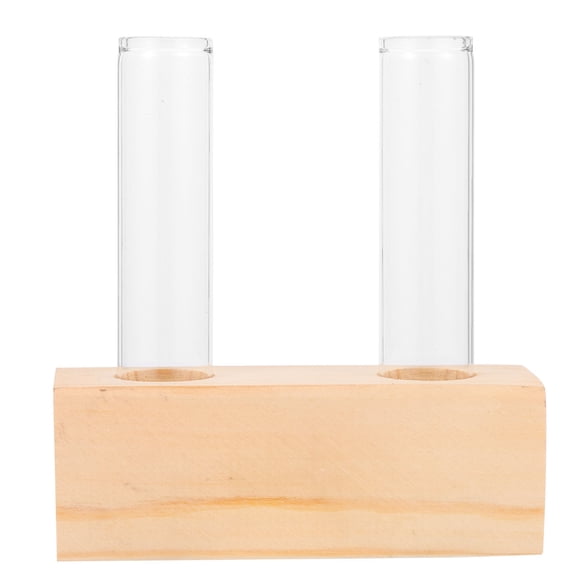 KONTONTY Compact Hydroponic Glass Vase with Wooden Base, Multicolor Decorative Planter for Home and Office, 4.5 x 8.5 Inches