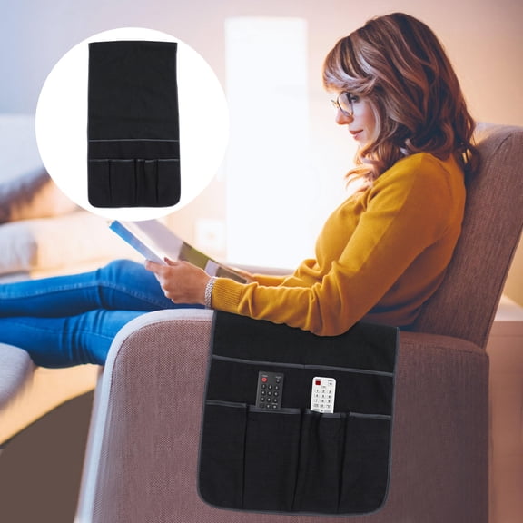 KONTONTY Sofa Armrest Pocket Storage Organizer Black Multipurpose Armrest Pouch