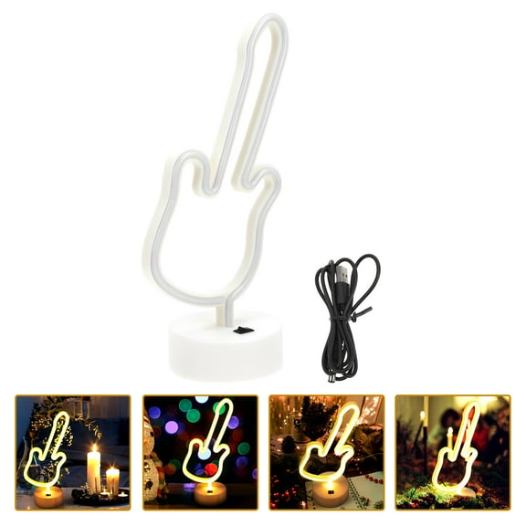 KONTONTY Creative White Guitar Neon Light Plastic Home Decor Table Lamp for Party and Photography 14.5 x 10.5 Inches