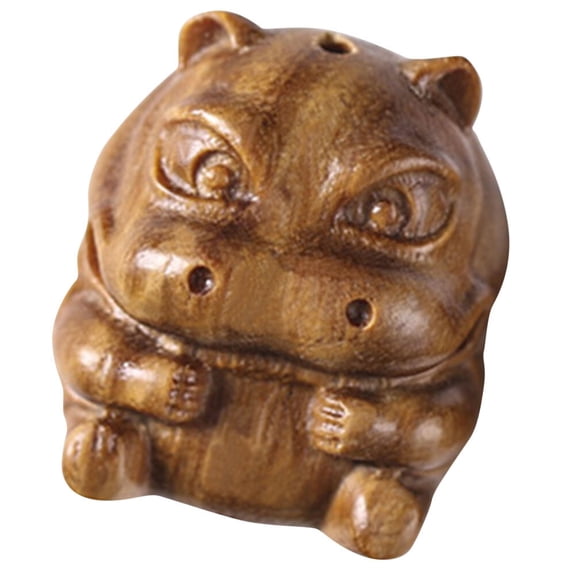 KONTONTY Brown Wooden Hippo Statue Carving Decorative Figurine Home Desk Ornament with Unique Design