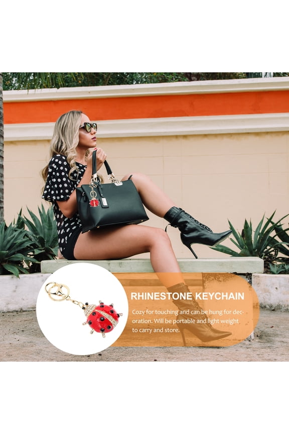 Cute Girly Keychains Ladybug Handbag Charm Red Rhinestone for 1Pack