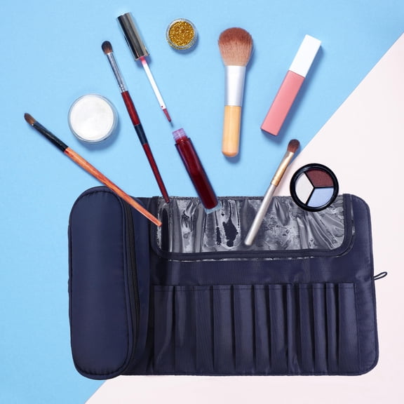 KONTONTY Dark Makeup Brush Roll Bag Portable Cosmetic Organizer Pouch for Brushes and Lipsticks 70x15 cm