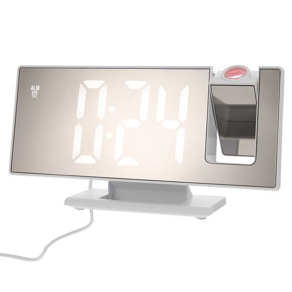 KONTONTY Digital Alarm Clock for Bedroom with Projection Function White Plastic Design 8.5x4.5 inches