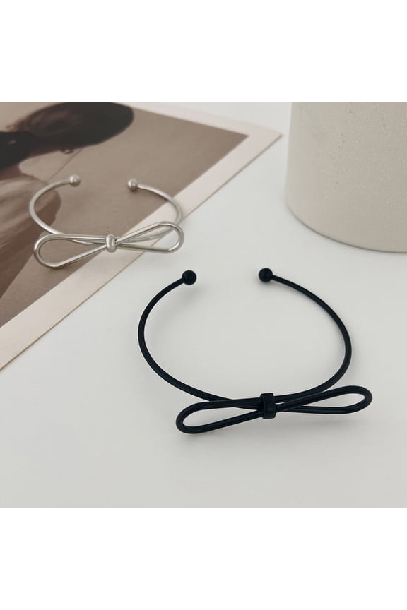 Elegant Adjustable Big Bow Open Bangle Bracelet Plated Wrist Jewelry for Women