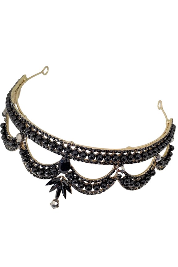 Black Rhinestone Crown for Bridal, Elegant Wedding Hair Jewelry with Zinc Alloy
