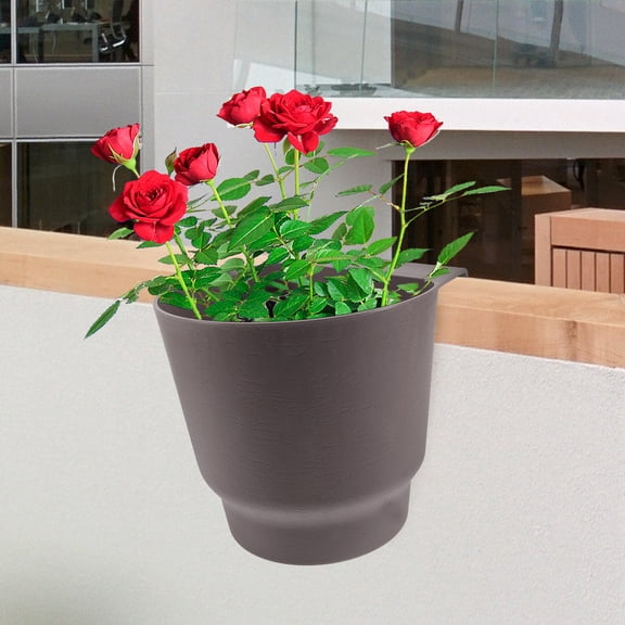 KONTONTY Durable Grey Plastic Railing Planter for Outdoor Garden Balcony and Yard Use