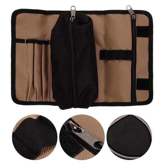 KONTONTY Portable Nylon Tool Organizer with Elastic Straps and Internal Zip Pocket Light Brown