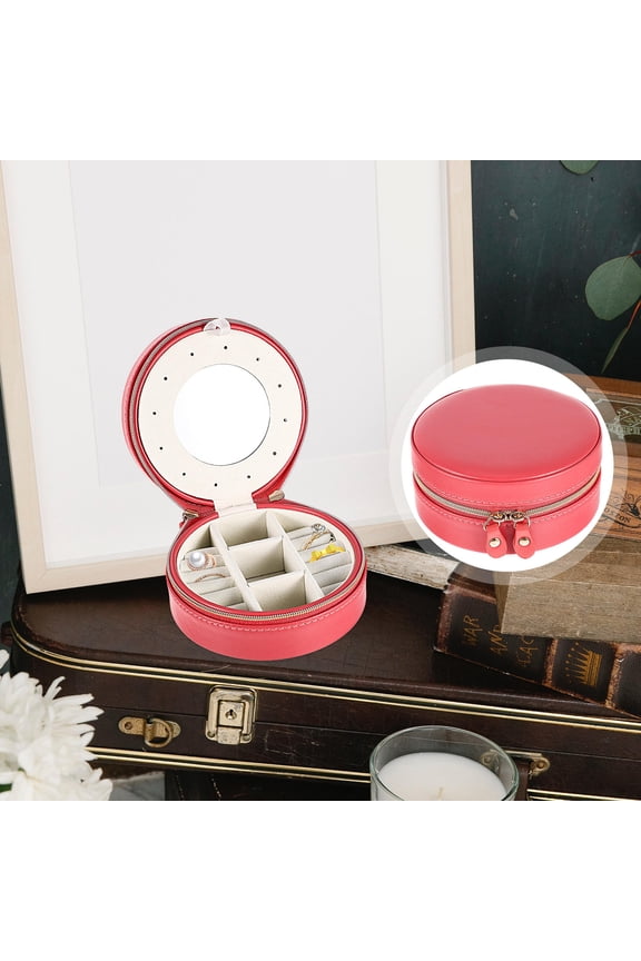 Elegant Red PU Jewelry Case with Compact Design for Storing Necklaces and Rings