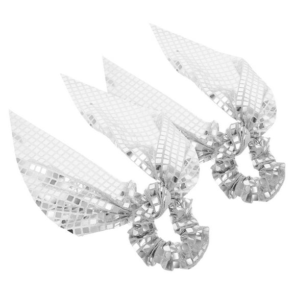 KONTONTY Elegant Sequin Hair Scrunchies with Charming Bowknot for Decor Silver Fabric