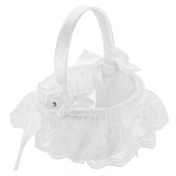 KONTONTY Portable White Rattan Flower Basket for Wedding, Party Decorations, Romantic Floral Arrangements and Home Display