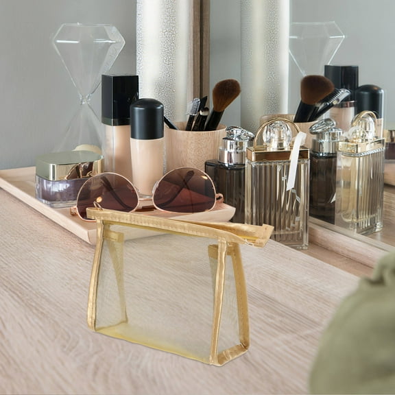 KONTONTY Enough Capacity Mesh Toiletry Bag For Women Portable Travel Makeup Bag Breathable Mesh Cosmetic Organizer For Shampoo And Beauty Accessories